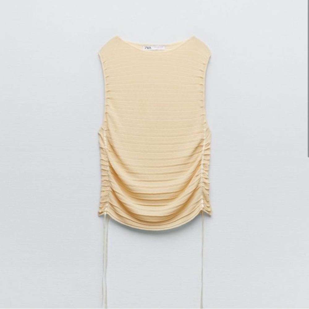 Zara Cream Ruched Sleeveless Tank Top - Picture 2 of 7